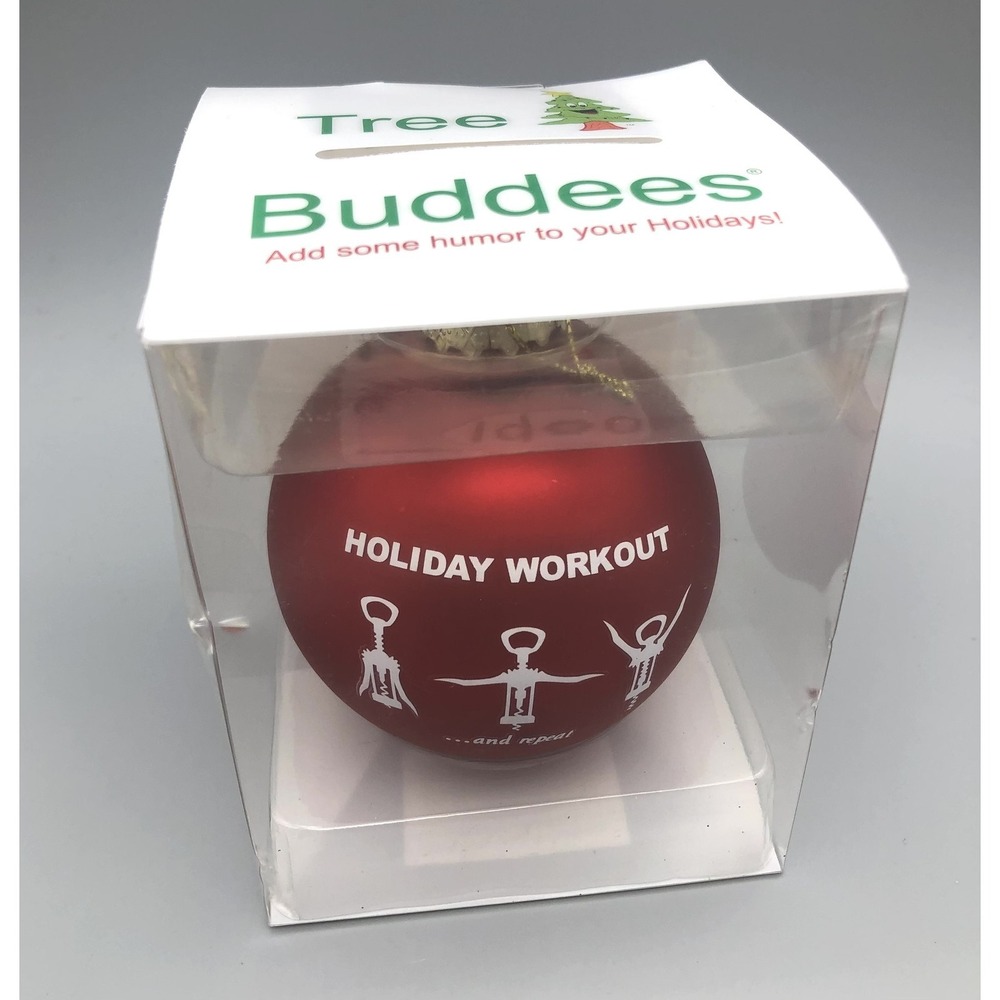 Tree Buddees Christmas Ornament Red Holiday Workout Funny Wine Corkscrew Humor‎